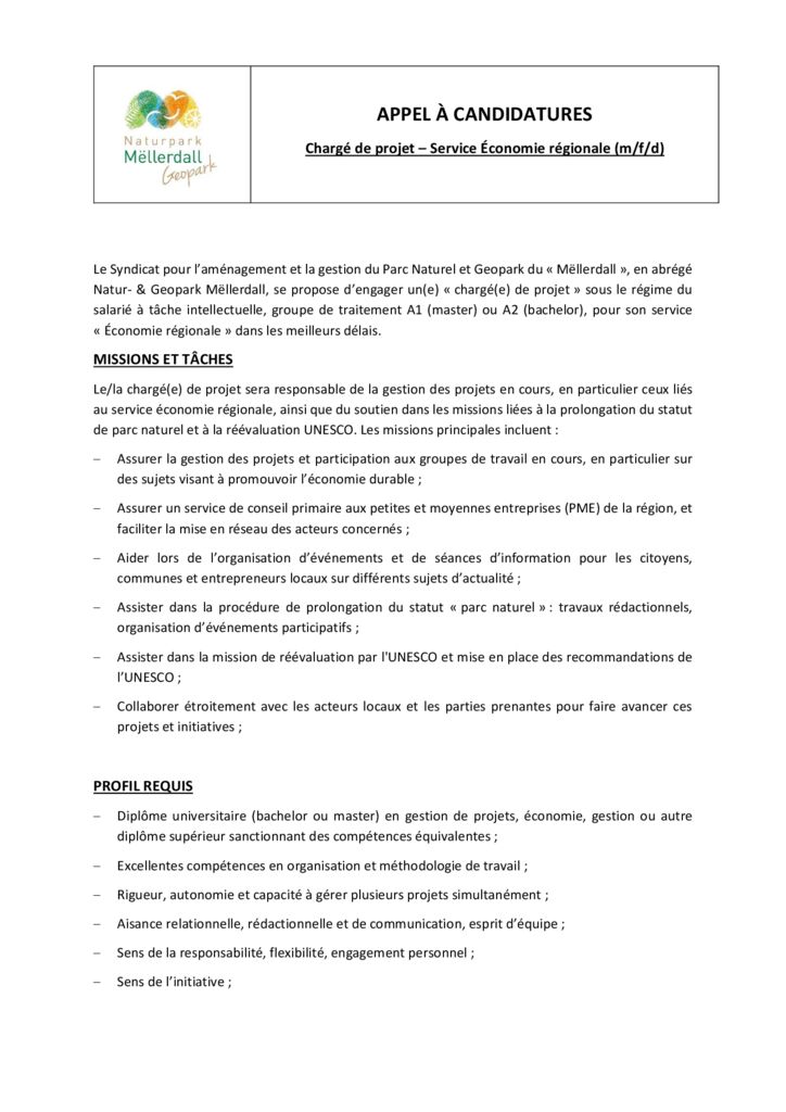 thumbnail of annonce chargé de projet – service économie régionale